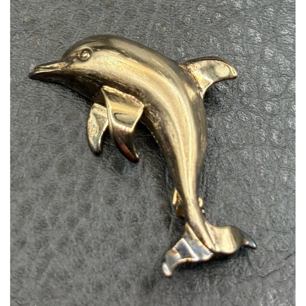 Vintage Signed Beau Gold Vermeil Sterling Silver 925 Dolphin Brooch Pin